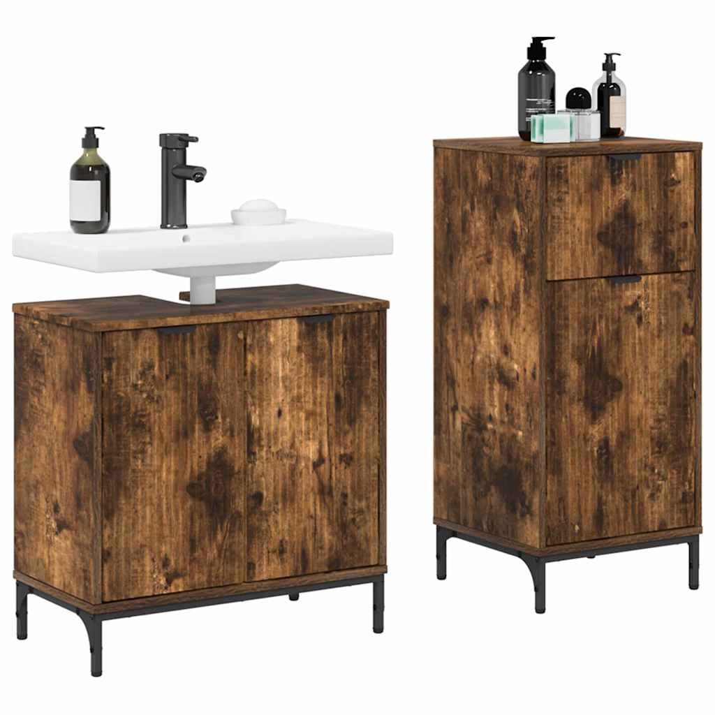 Set de mobilier pentru baie cu sertar 2 pcs Stejar afumat GartenMobel Dekor
