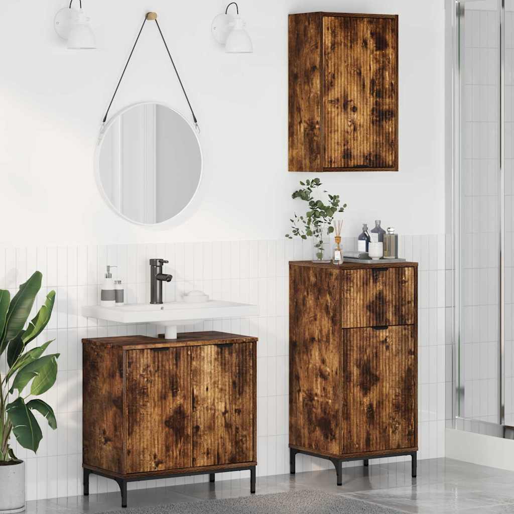 Set de mobilier pentru baie cu sertar 3 pcs Stejar afumat GartenMobel Dekor