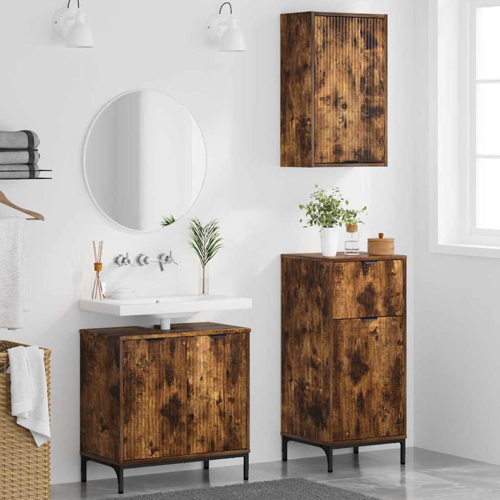 Set de mobilier pentru baie cu sertar 3 pcs Stejar afumat GartenMobel Dekor