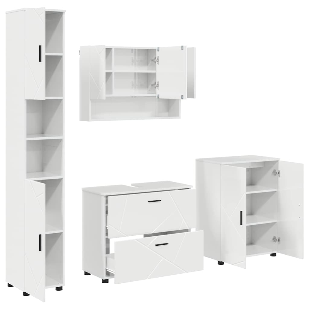 Set de mobilier pentru baie cu sertar 4 pcs Alb foarte lucios GartenMobel Dekor