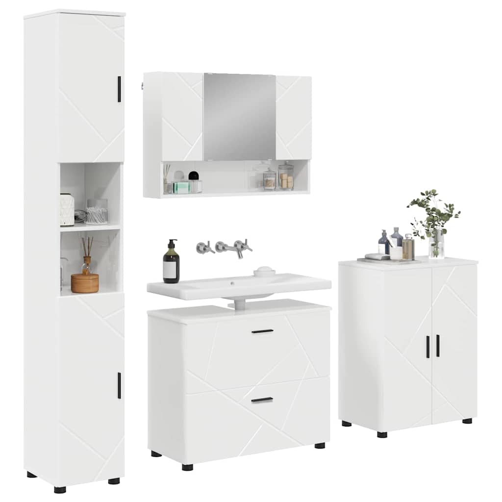 Set de mobilier pentru baie cu sertar 4 pcs Alb foarte lucios GartenMobel Dekor
