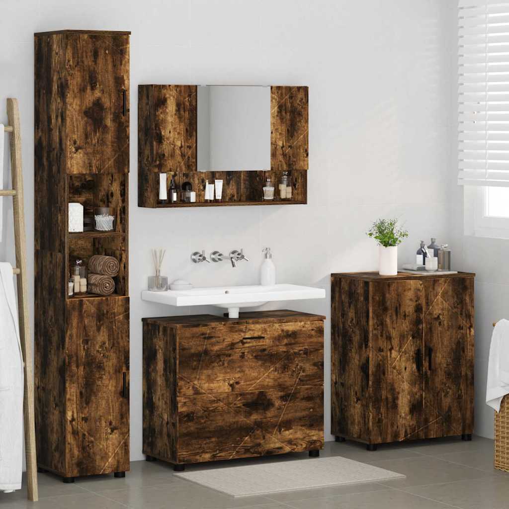 Set de mobilier pentru baie cu sertar 4 pcs Stejar afumat GartenMobel Dekor