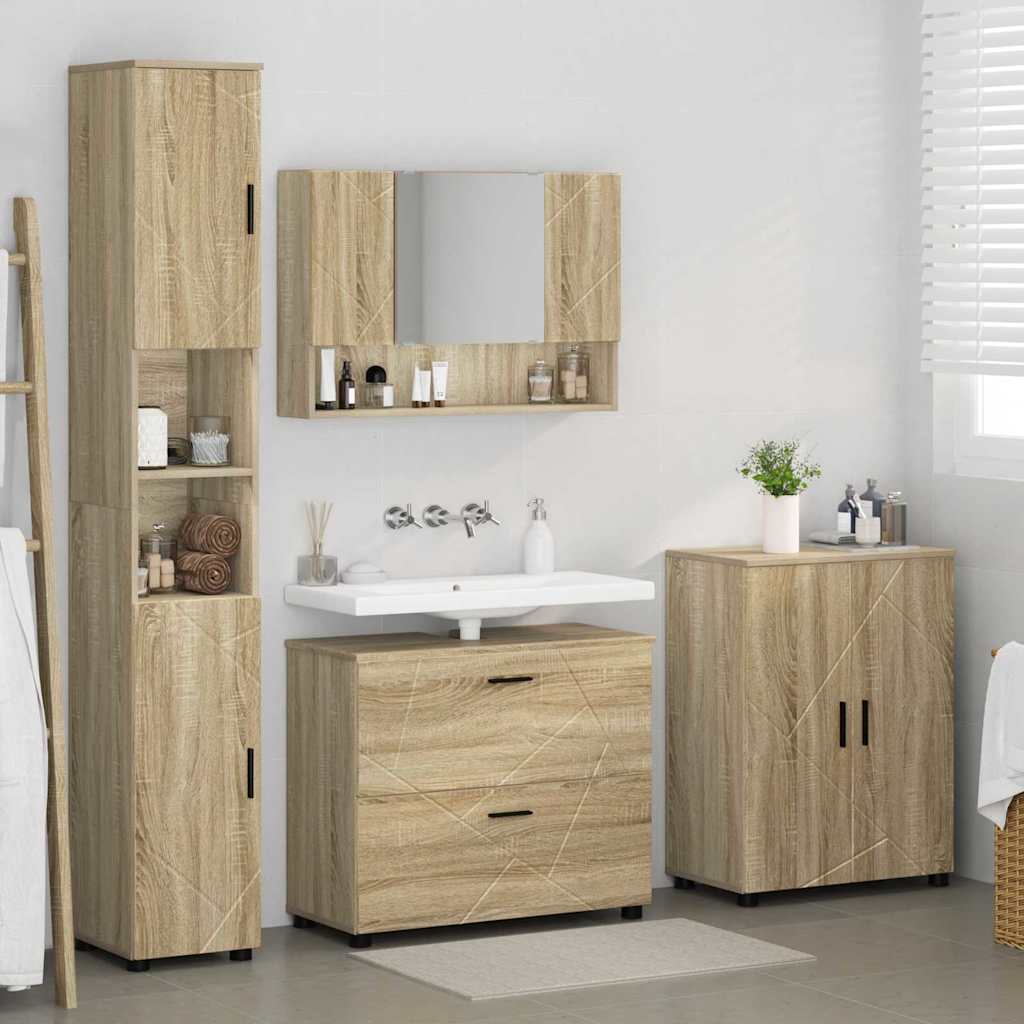 Set de mobilier pentru baie cu sertar 4 pcs Stejar sonoma GartenMobel Dekor