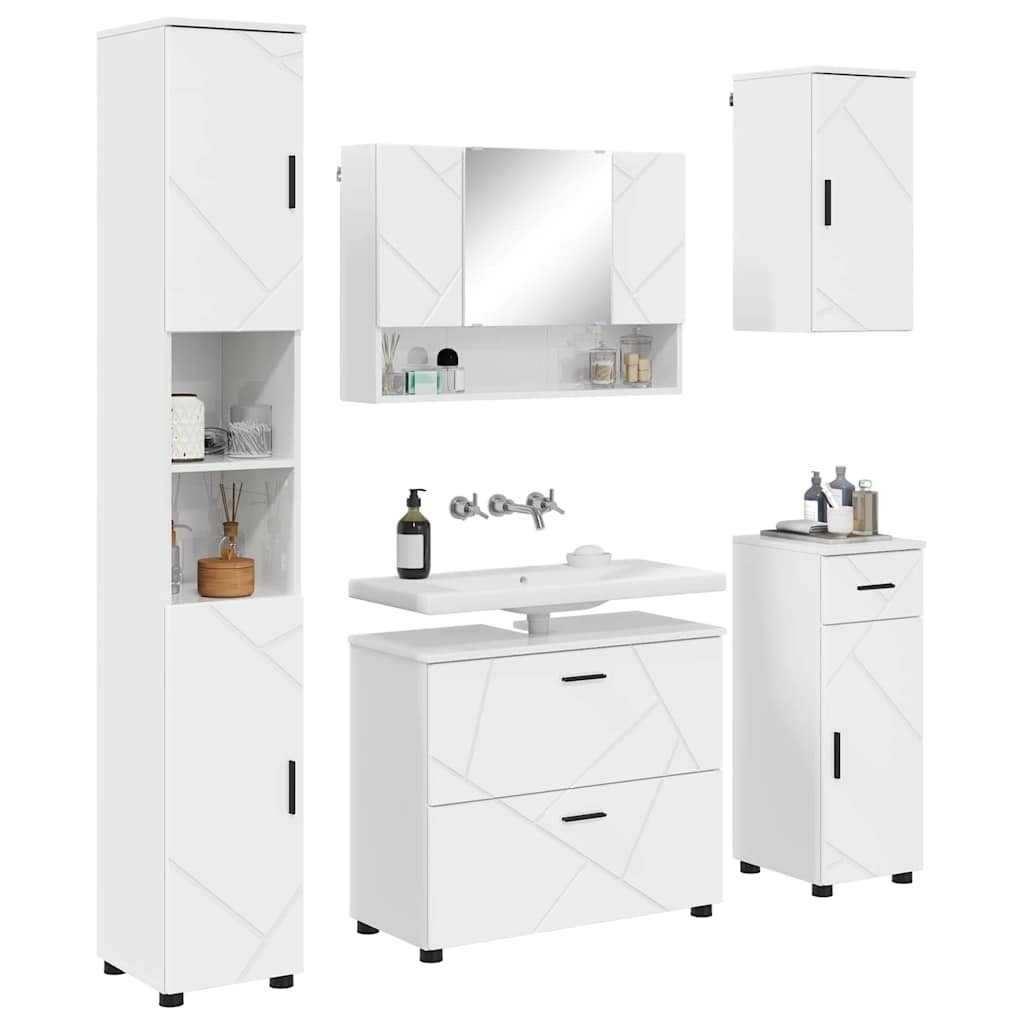 Set de mobilier pentru baie cu sertar 5 pcs Alb foarte lucios GartenMobel Dekor