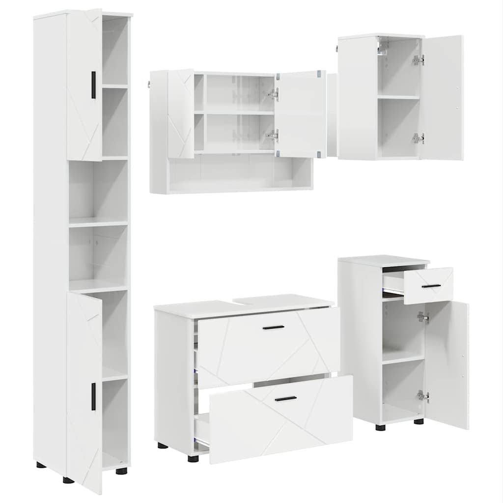 Set de mobilier pentru baie cu sertar 5 pcs Alb foarte lucios GartenMobel Dekor