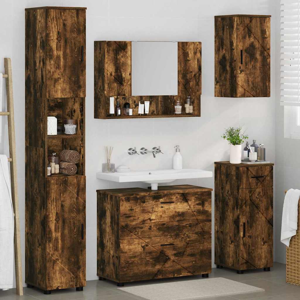 Set de mobilier pentru baie cu sertar 5 pcs Stejar afumat GartenMobel Dekor