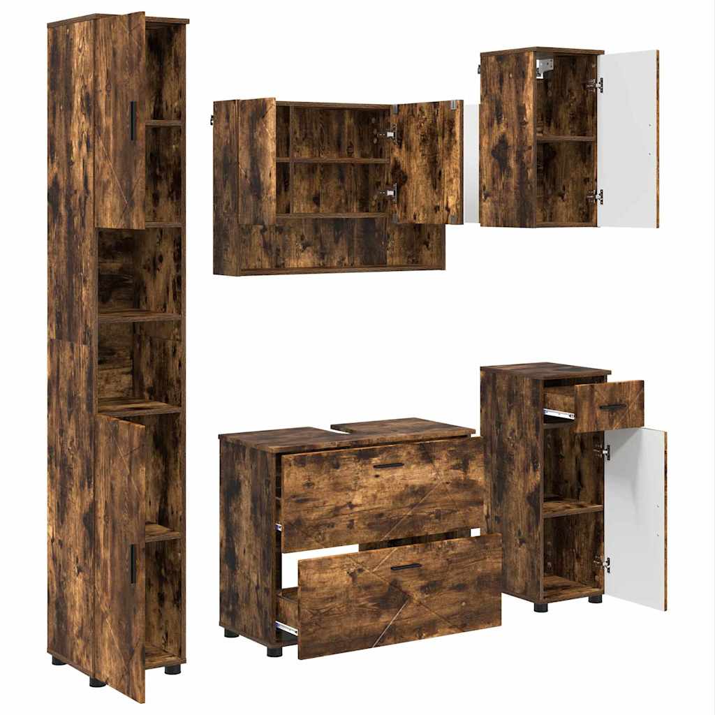 Set de mobilier pentru baie cu sertar 5 pcs Stejar afumat GartenMobel Dekor
