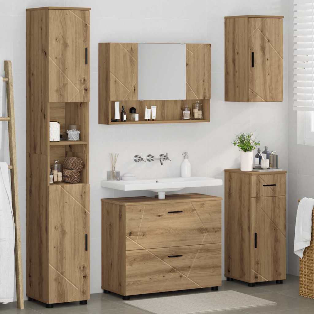 Set de mobilier pentru baie cu sertar 5 pcs stejar artizanal GartenMobel Dekor