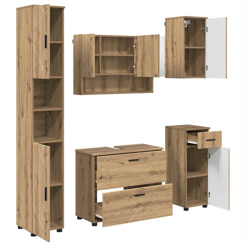 Set de mobilier pentru baie cu sertar 5 pcs stejar artizanal GartenMobel Dekor