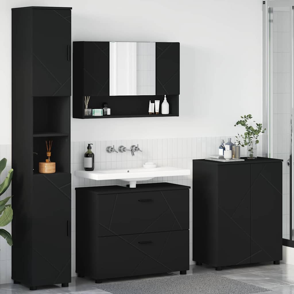 Set de mobilier pentru baie cu ușă 4 pcs Negru 30 x 35 x 192 cm GartenMobel Dekor