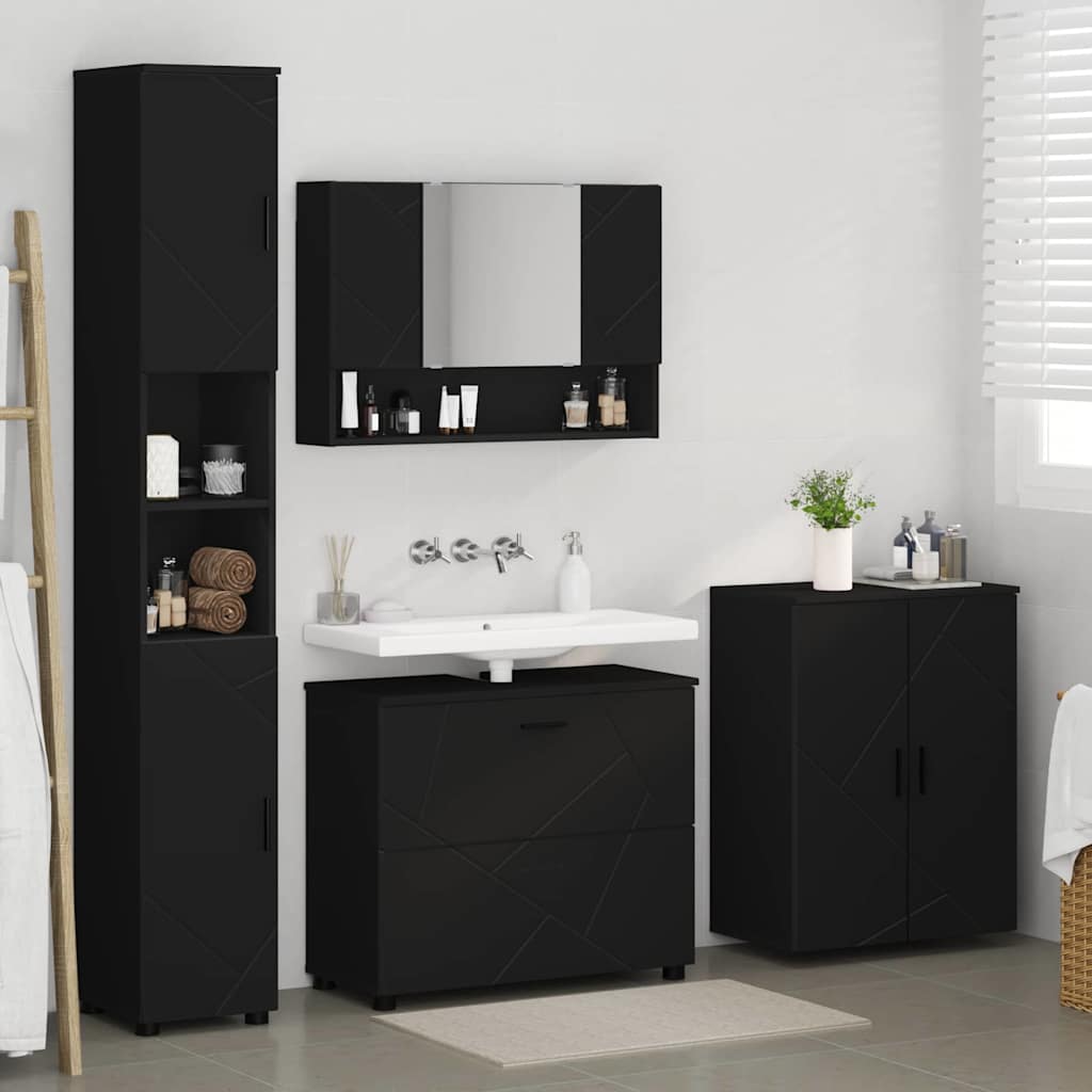 Set de mobilier pentru baie cu ușă 4 pcs Negru 30 x 35 x 192 cm GartenMobel Dekor
