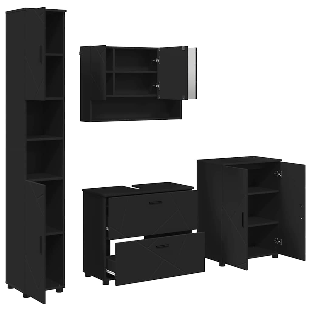 Set de mobilier pentru baie cu ușă 4 pcs Negru 30 x 35 x 192 cm GartenMobel Dekor