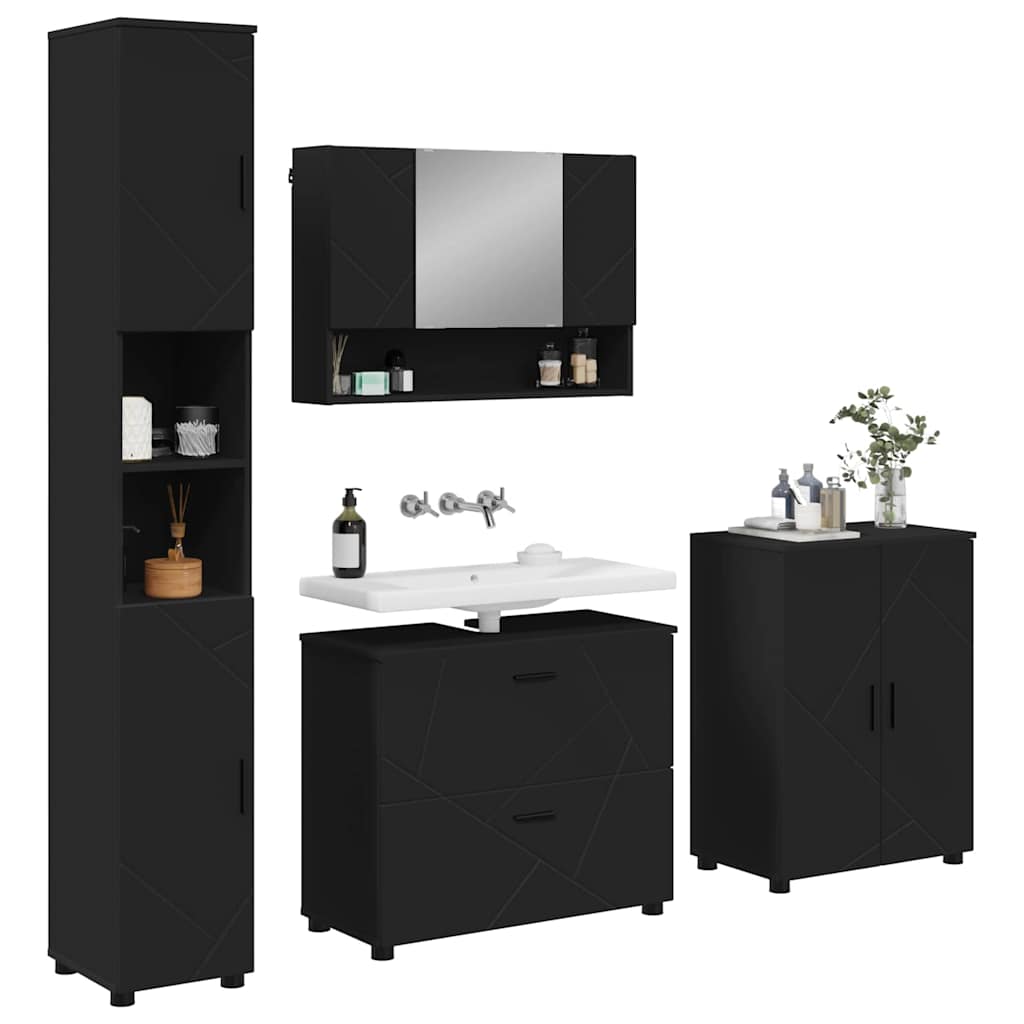 Set de mobilier pentru baie cu ușă 4 pcs Negru 30 x 35 x 192 cm GartenMobel Dekor