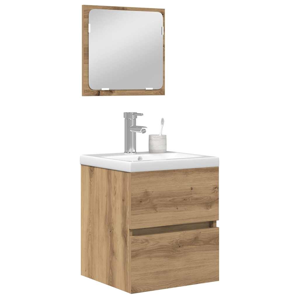 Set de mobilier pentru baie 3 pcs Stejar negru și alb Standard GartenMobel Dekor