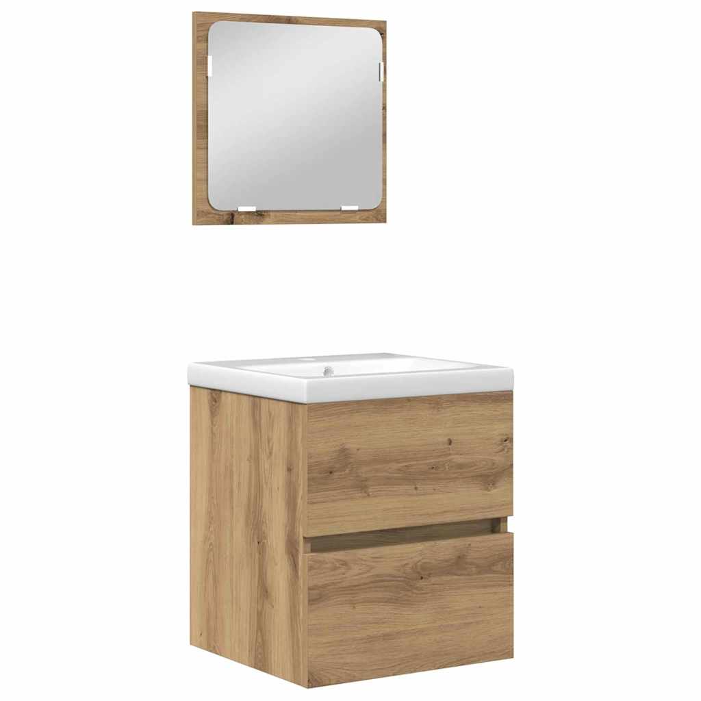 Set de mobilier pentru baie 3 pcs Stejar negru și alb Standard GartenMobel Dekor