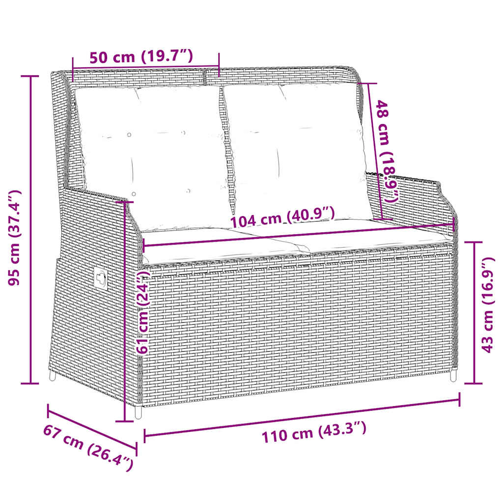 Bancă de grădină cu pernă Negru Rattan poli GartenMobel Dekor