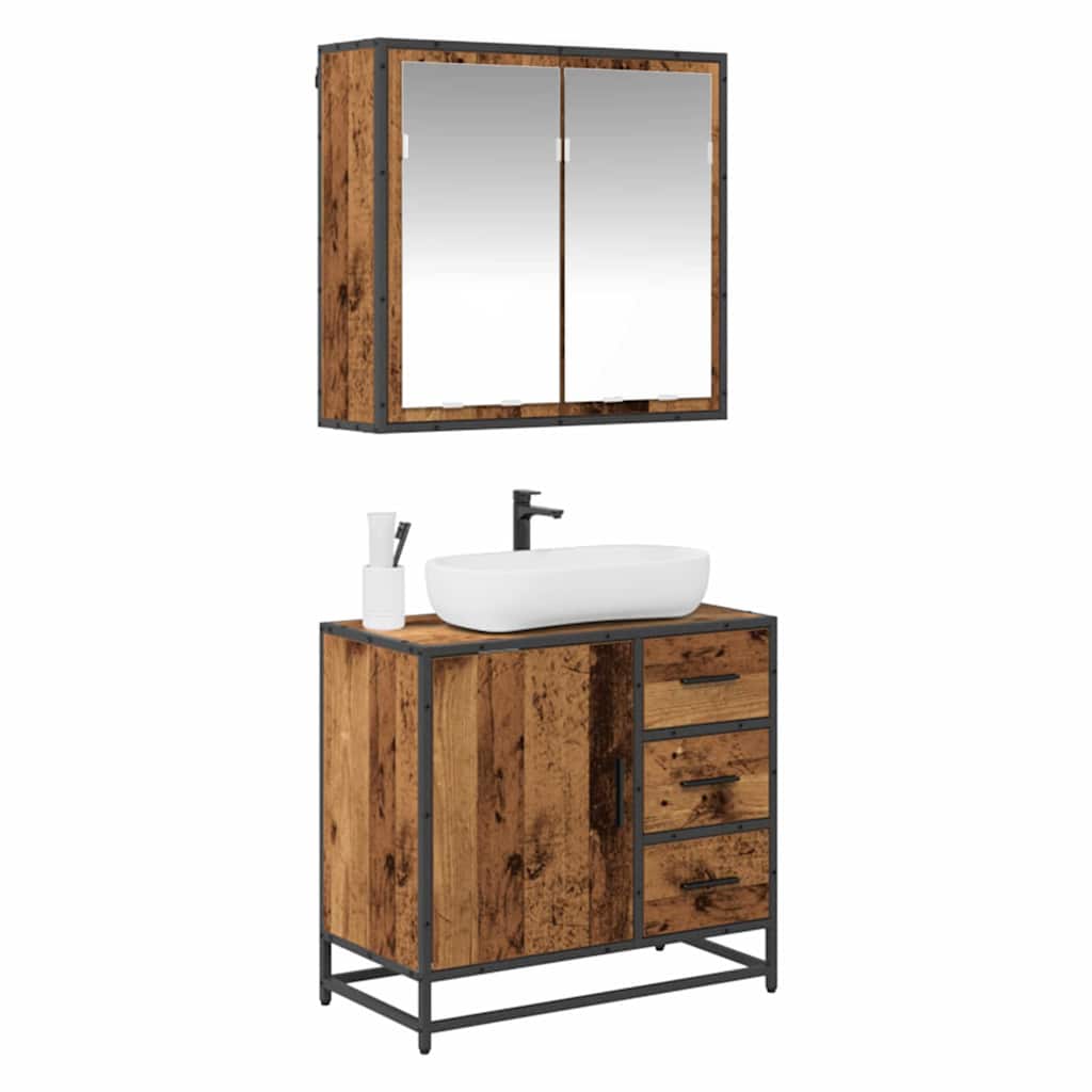 Set de mobilier pentru baie 2 pcs Lemn vechi 65 x 33 x 60 cm GartenMobel Dekor