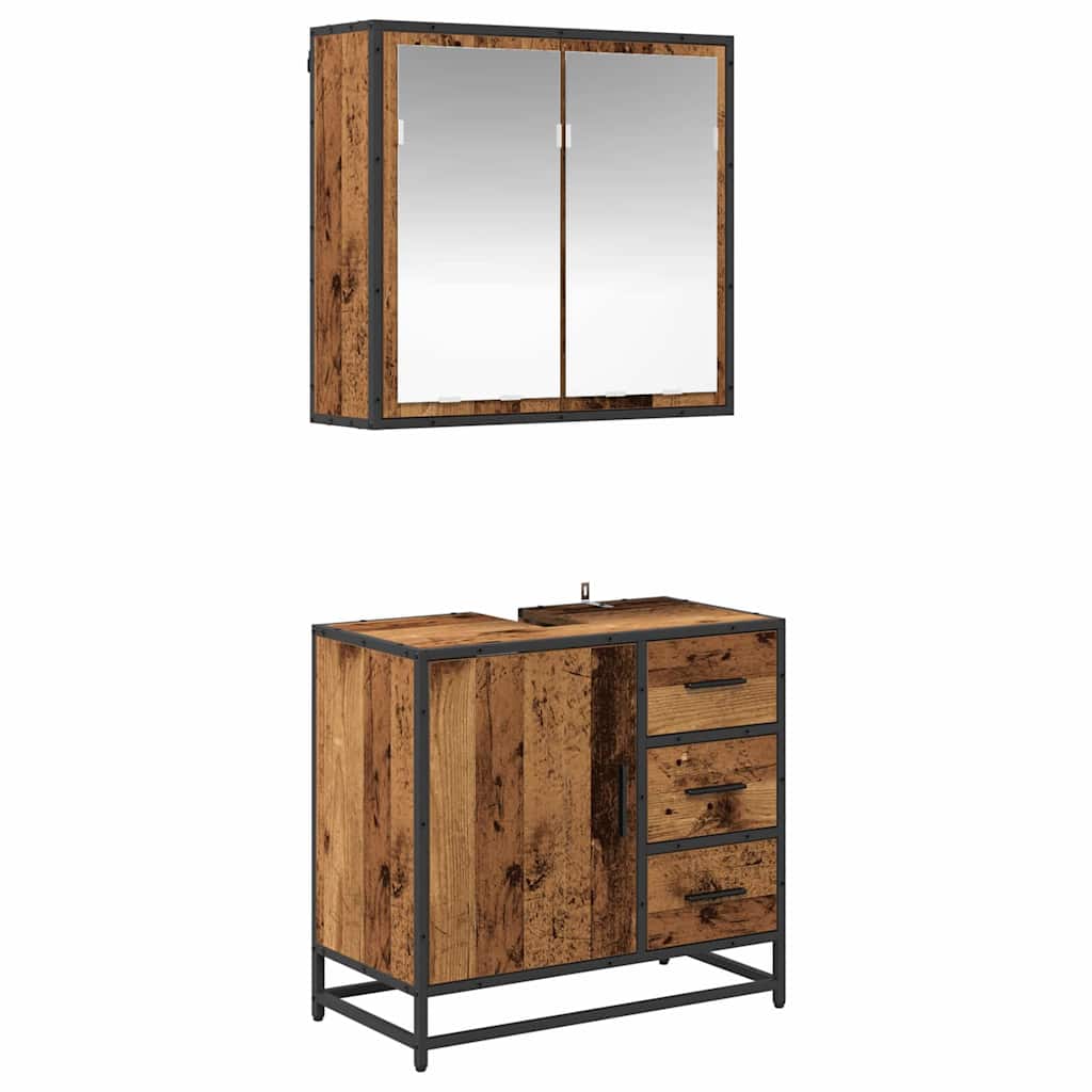Set de mobilier pentru baie 2 pcs Lemn vechi 65 x 33 x 60 cm GartenMobel Dekor