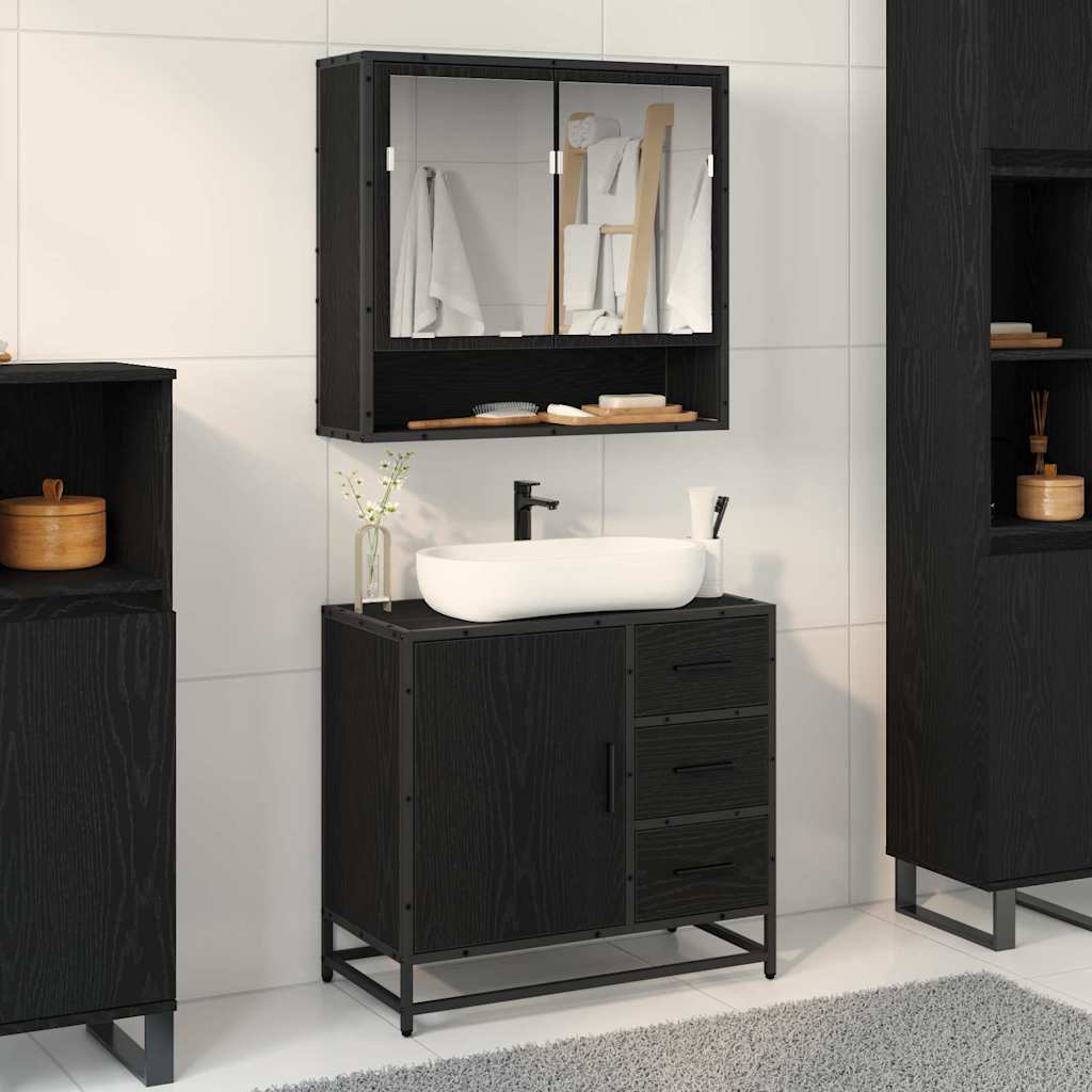 Set de mobilier pentru baie 2 pcs Stejar negru 65 x 33 x 60 cm GartenMobel Dekor