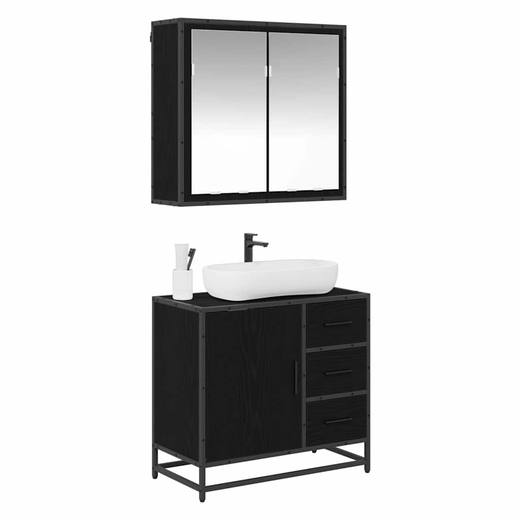 Set de mobilier pentru baie 2 pcs Stejar negru 65 x 33 x 60 cm GartenMobel Dekor