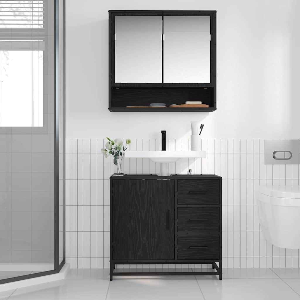 Set de mobilier pentru baie 2 pcs Stejar negru 65 x 33 x 60 cm GartenMobel Dekor