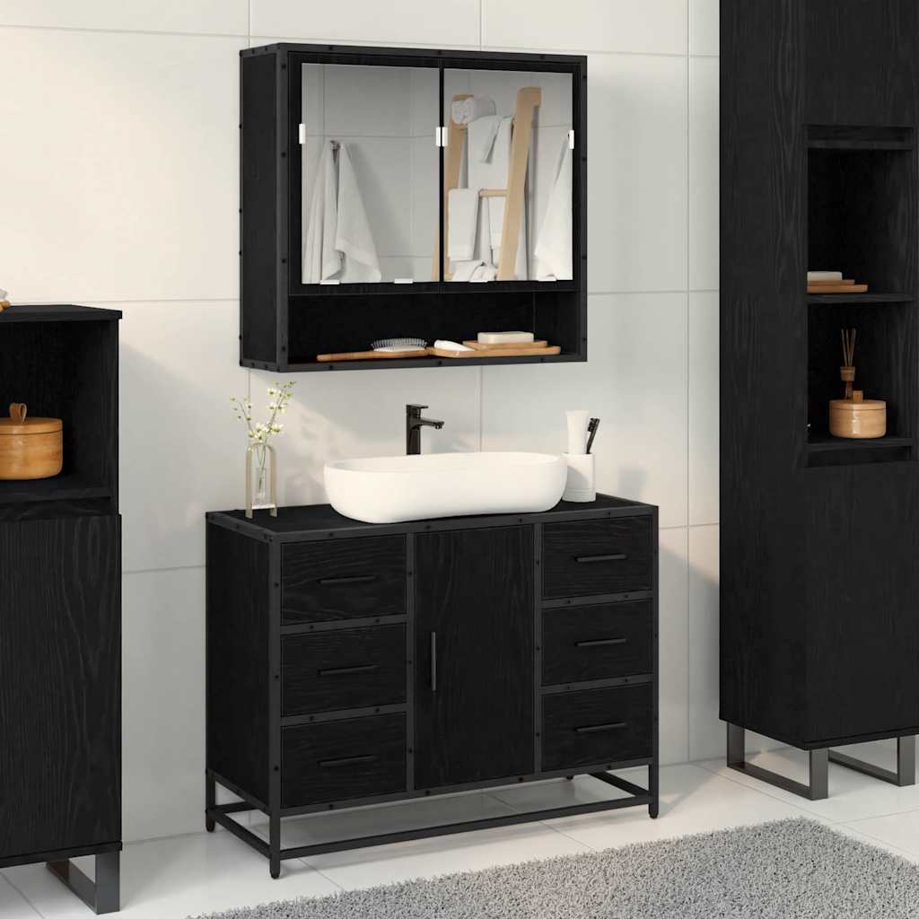 Set de mobilier pentru baie 2 pcs Stejar negru 80 x 33 x 60 cm GartenMobel Dekor