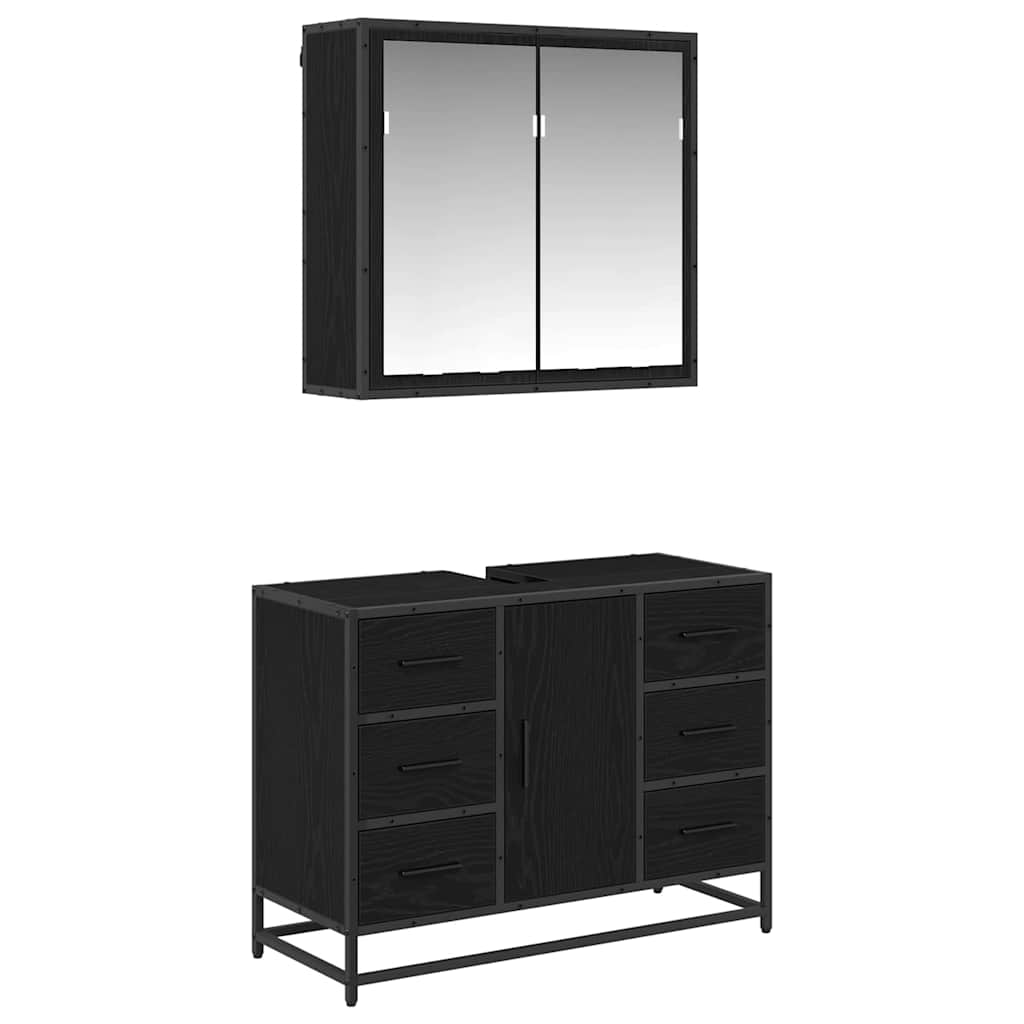 Set de mobilier pentru baie 2 pcs Stejar negru 80 x 33 x 60 cm GartenMobel Dekor
