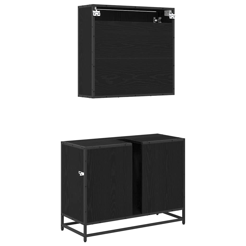 Set de mobilier pentru baie 2 pcs Stejar negru 80 x 33 x 60 cm GartenMobel Dekor