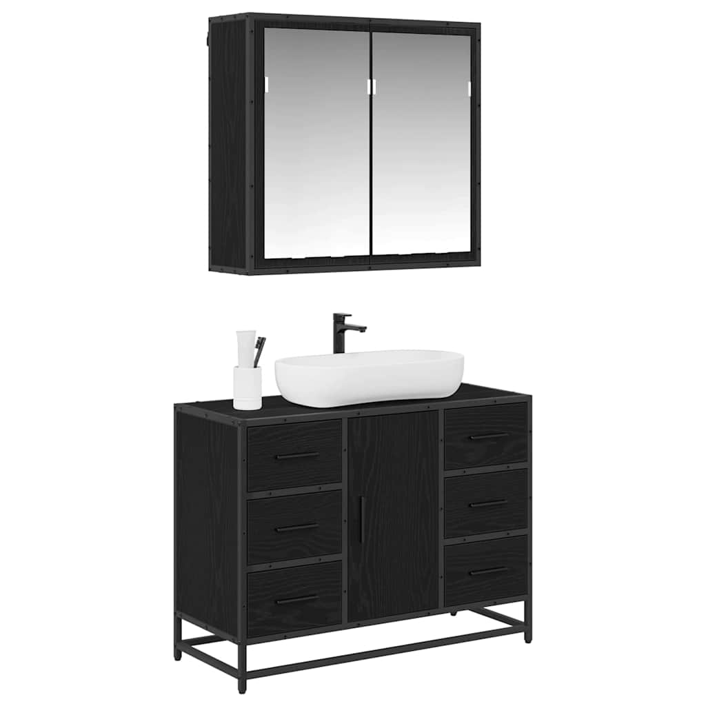 Set de mobilier pentru baie 2 pcs Stejar negru 80 x 33 x 60 cm GartenMobel Dekor