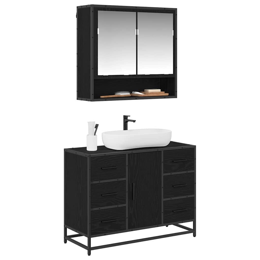 Set de mobilier pentru baie 2 pcs Stejar negru 80 x 33 x 60 cm GartenMobel Dekor