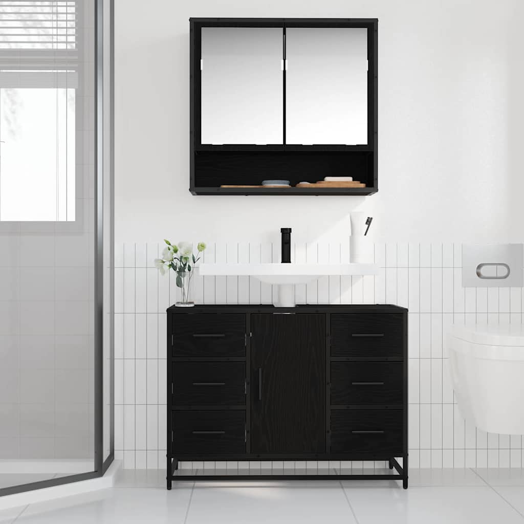 Set de mobilier pentru baie 2 pcs Stejar negru 80 x 33 x 60 cm GartenMobel Dekor