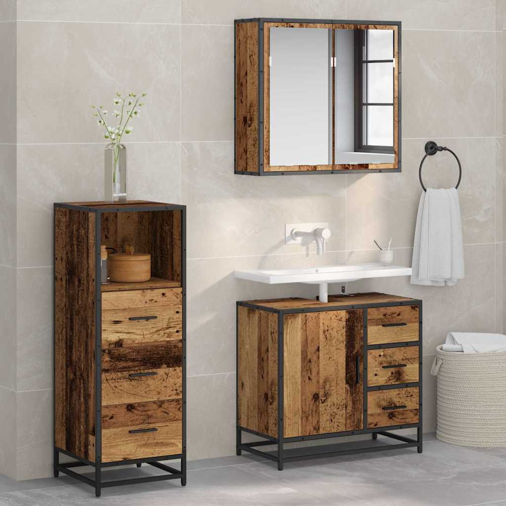 Set de mobilier pentru baie 3 pcs Lemn vechi 35 x 37.5 x 100 cm GartenMobel Dekor