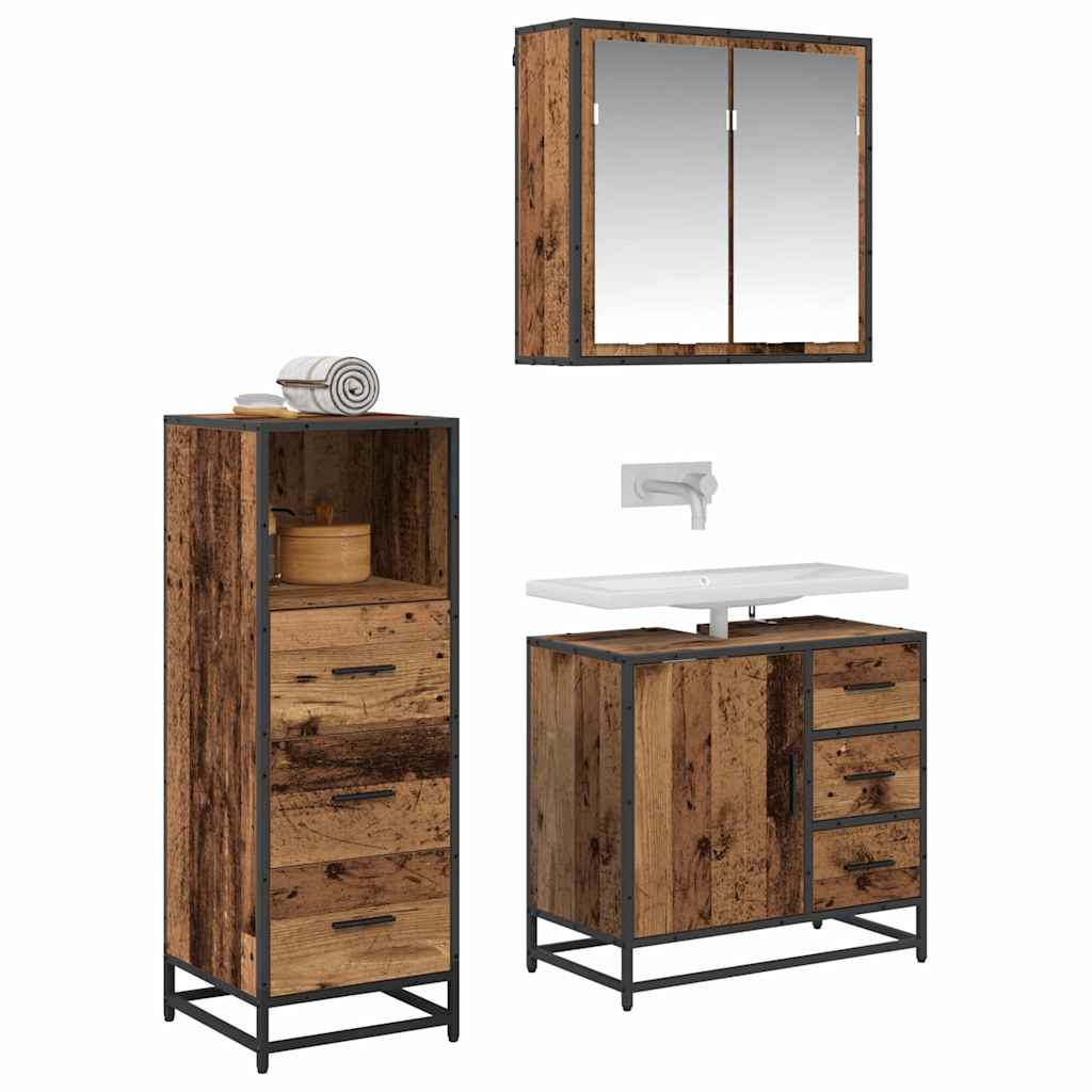 Set de mobilier pentru baie 3 pcs Lemn vechi 35 x 37.5 x 100 cm GartenMobel Dekor