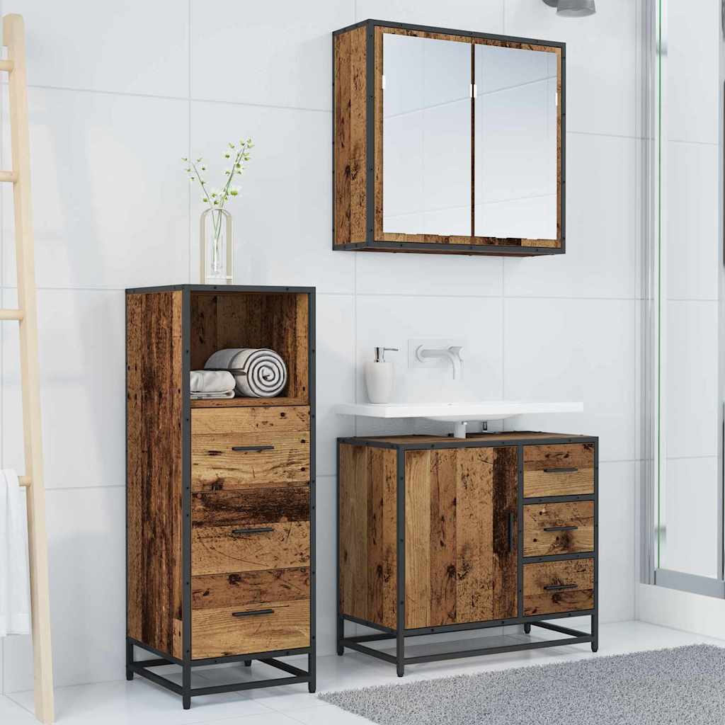 Set de mobilier pentru baie 3 pcs Lemn vechi 35 x 37.5 x 100 cm GartenMobel Dekor