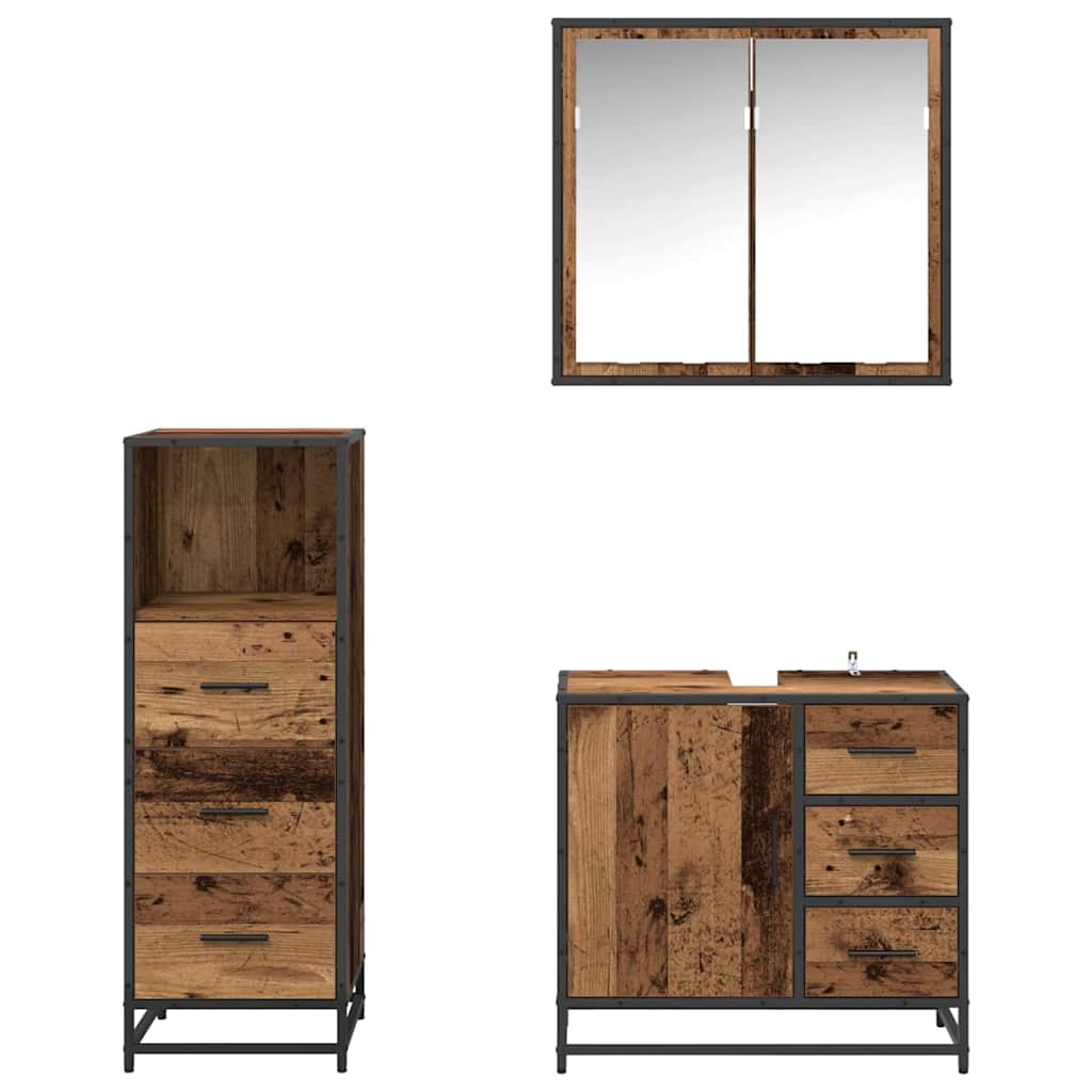 Set de mobilier pentru baie 3 pcs Lemn vechi 35 x 37.5 x 100 cm GartenMobel Dekor