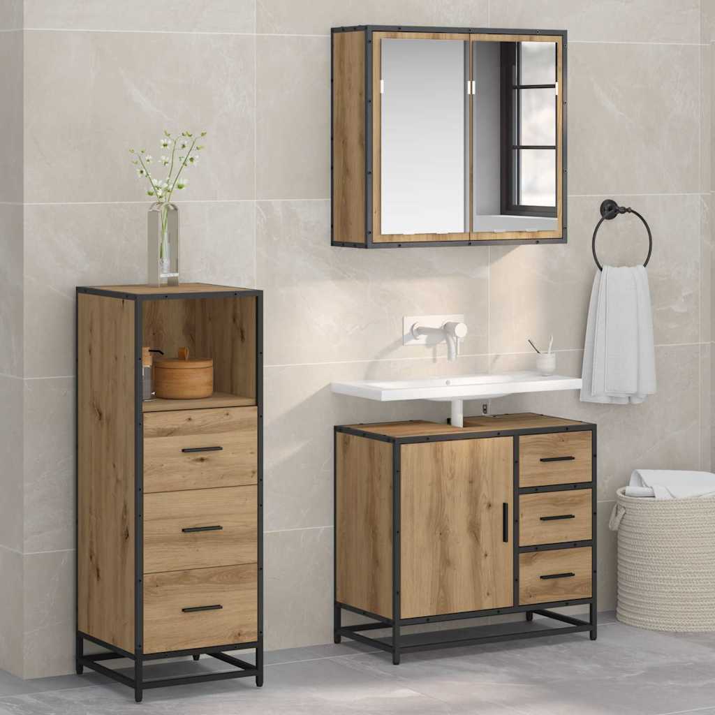 Set de mobilier pentru baie cu sertar 3 pcs stejar artizanal GartenMobel Dekor
