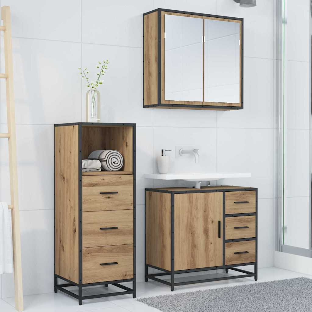 Set de mobilier pentru baie cu sertar 3 pcs stejar artizanal GartenMobel Dekor