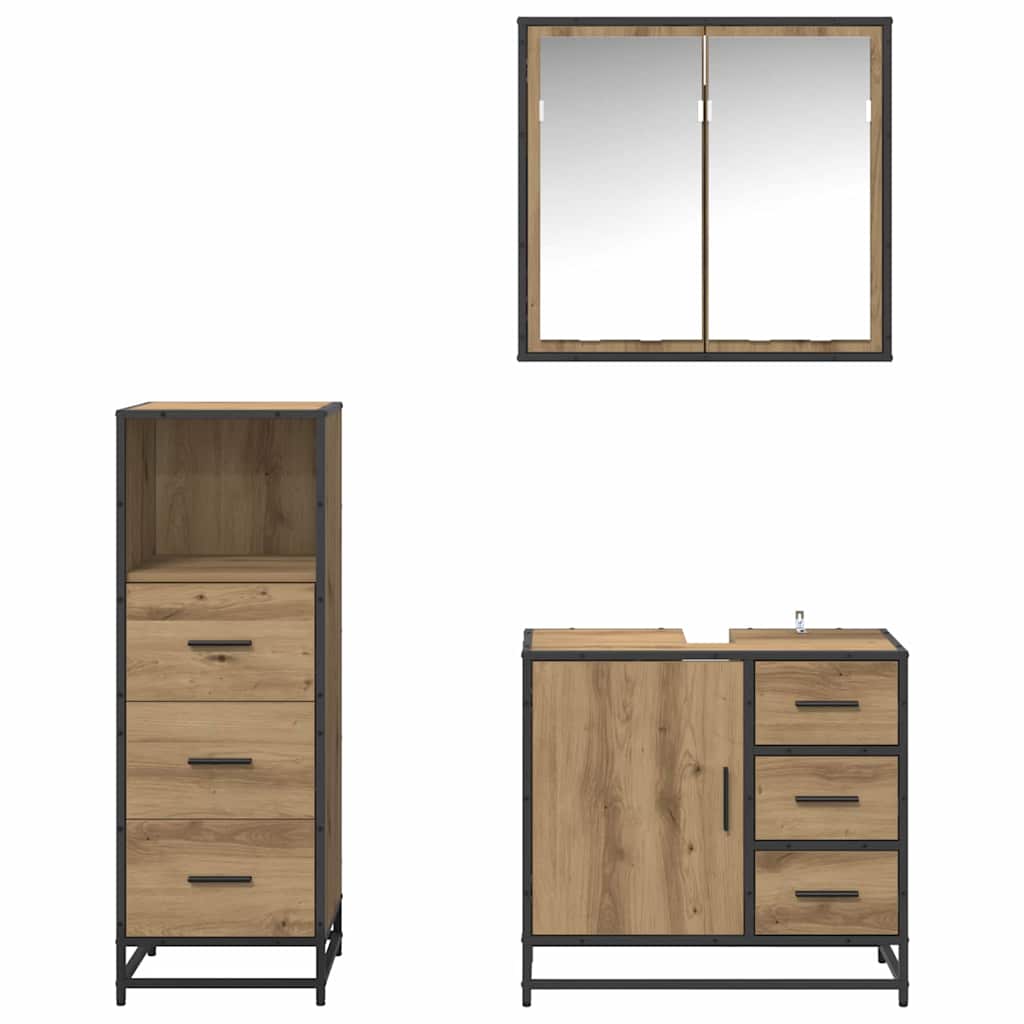 Set de mobilier pentru baie cu sertar 3 pcs stejar artizanal GartenMobel Dekor