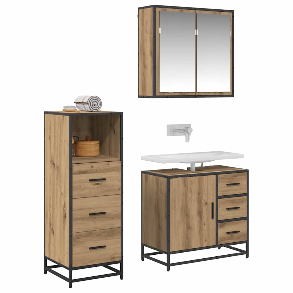Set de mobilier pentru baie cu sertar 3 pcs stejar artizanal GartenMobel Dekor