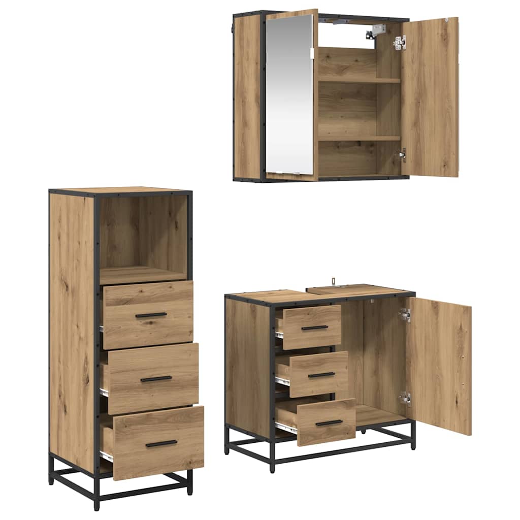 Set de mobilier pentru baie cu sertar 3 pcs stejar artizanal GartenMobel Dekor