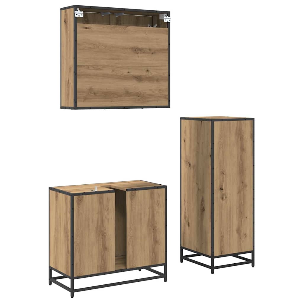Set de mobilier pentru baie cu sertar 3 pcs stejar artizanal GartenMobel Dekor