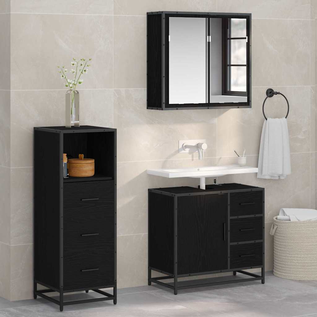 Set de mobilier pentru baie cu sertar cu ușă 3 pcs Stejar negru GartenMobel Dekor