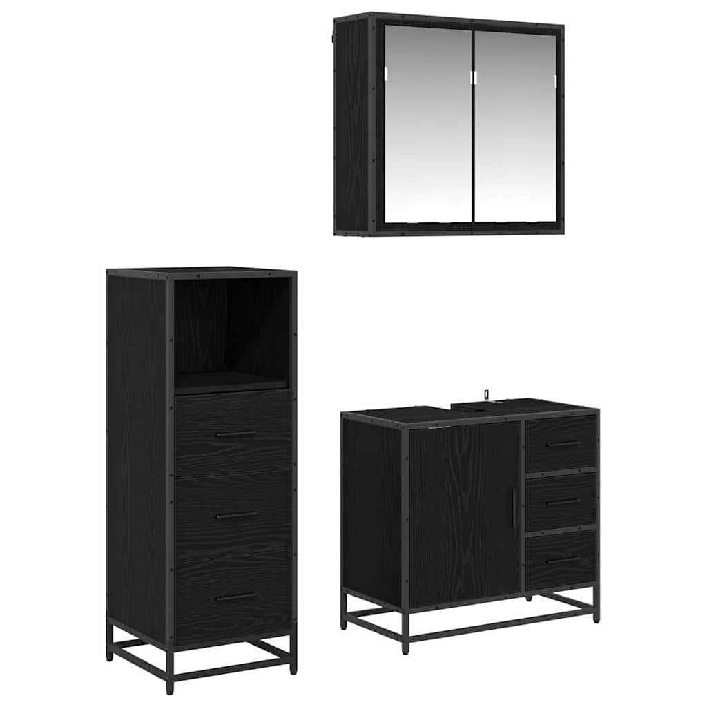 Set de mobilier pentru baie cu sertar cu ușă 3 pcs Stejar negru GartenMobel Dekor