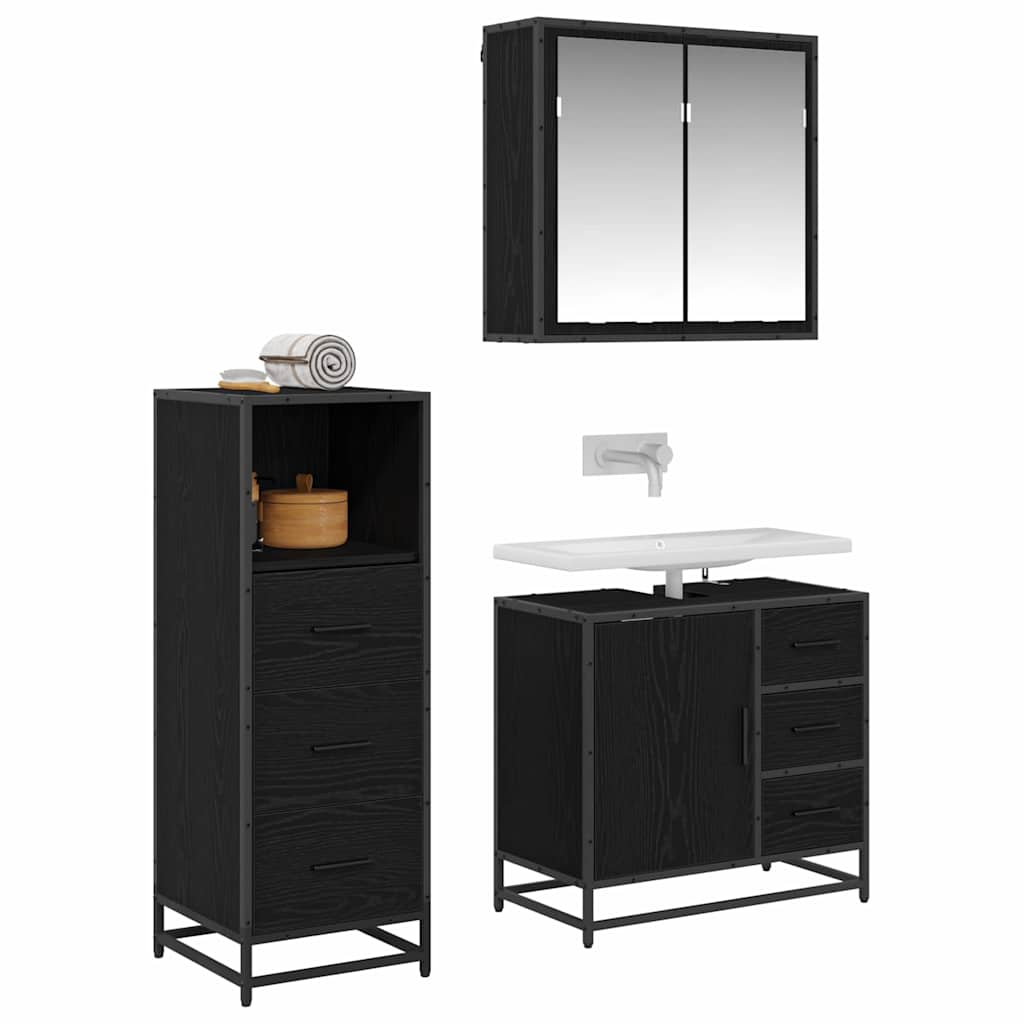 Set de mobilier pentru baie cu sertar cu ușă 3 pcs Stejar negru GartenMobel Dekor
