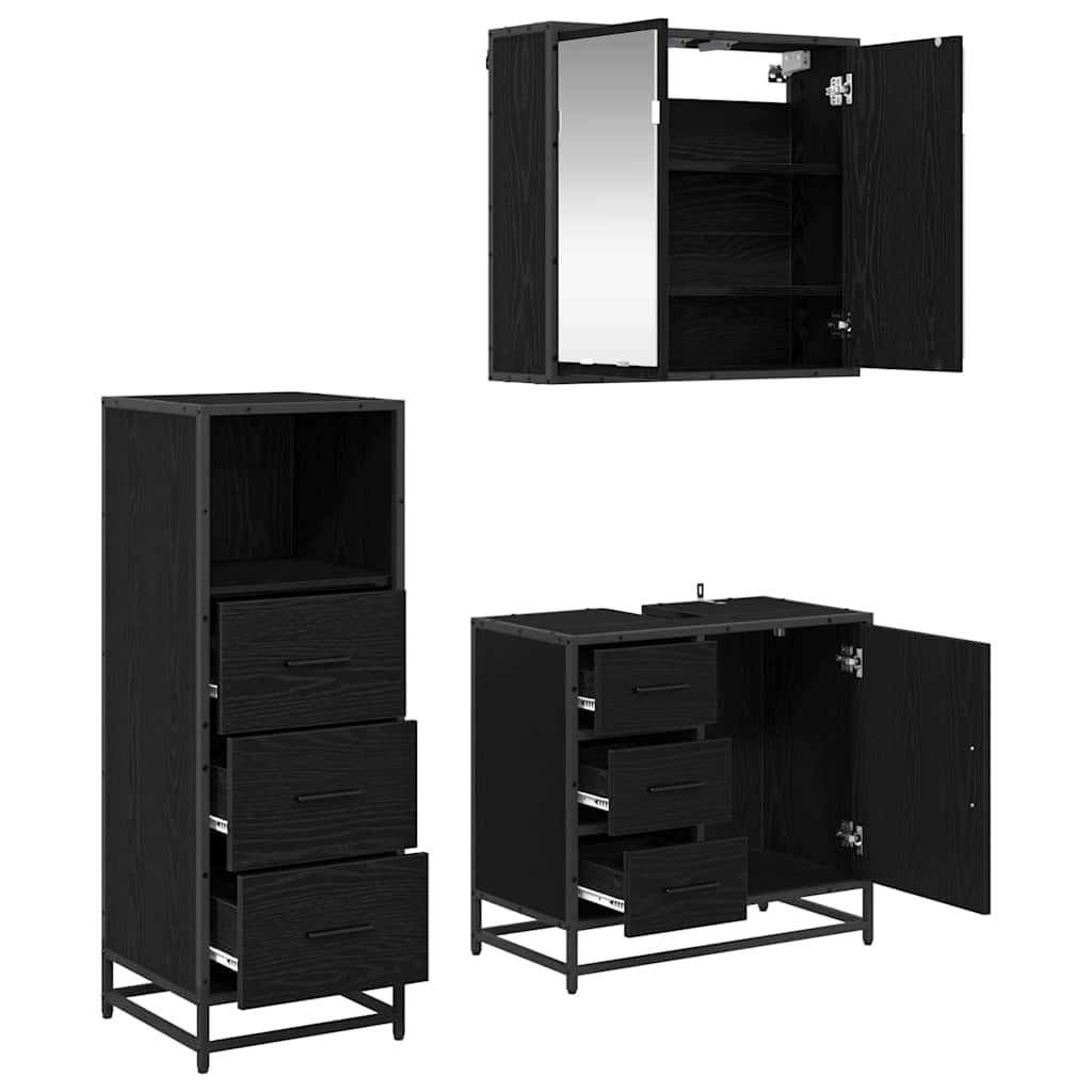 Set de mobilier pentru baie cu sertar cu ușă 3 pcs Stejar negru GartenMobel Dekor