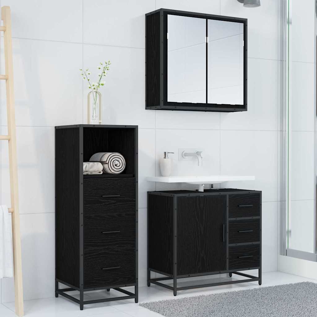 Set de mobilier pentru baie cu sertar cu ușă 3 pcs Stejar negru GartenMobel Dekor