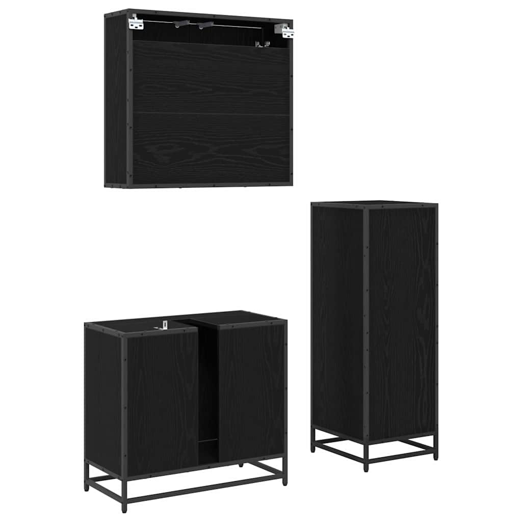 Set de mobilier pentru baie cu sertar cu ușă 3 pcs Stejar negru GartenMobel Dekor