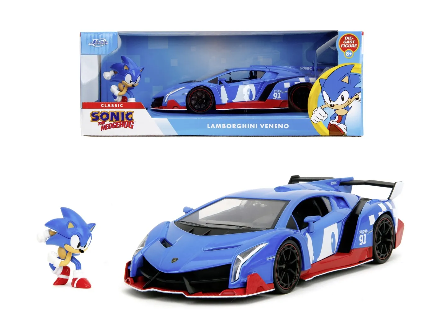 JADA SET FIGURINA ARICIUL SONIC SI MASINUTA METALICA SONIC LAMBORGHINI VENENO SCARA 1 LA 24 SuperHeroes ToysZone