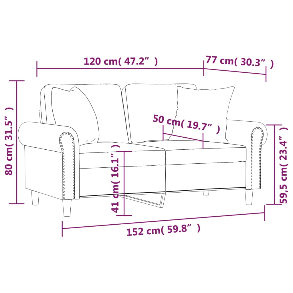 Canapea cu 2 locuri cu pernuțe, roz, 120 cm, catifea GartenMobel Dekor