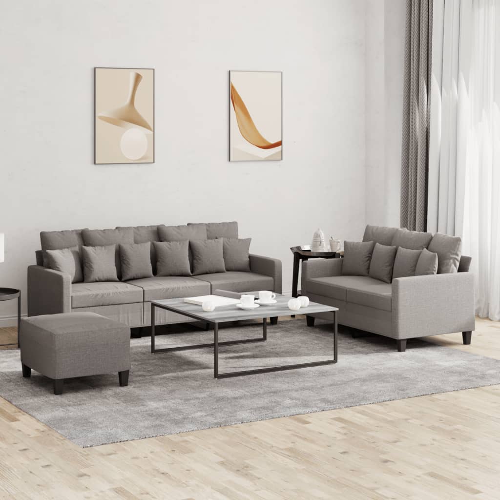 Set de canapea cu perne, 3 piese, gri taupe, material textil GartenMobel Dekor